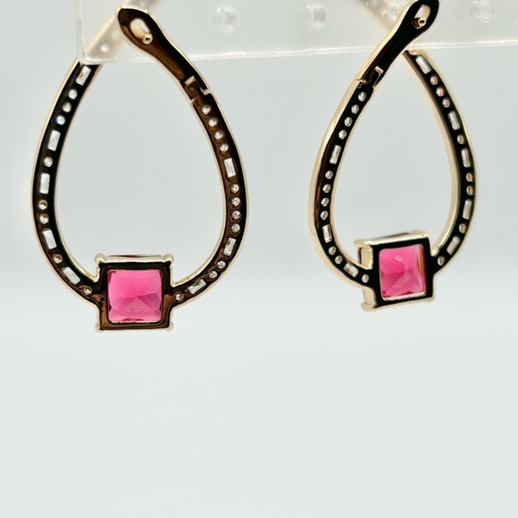 18K Gold Plated Teardrop Earrings with Pink Gemstones and Crystal Accents-New! - Picture 6 of 7
